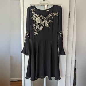 Black dress with white floral emboidery
